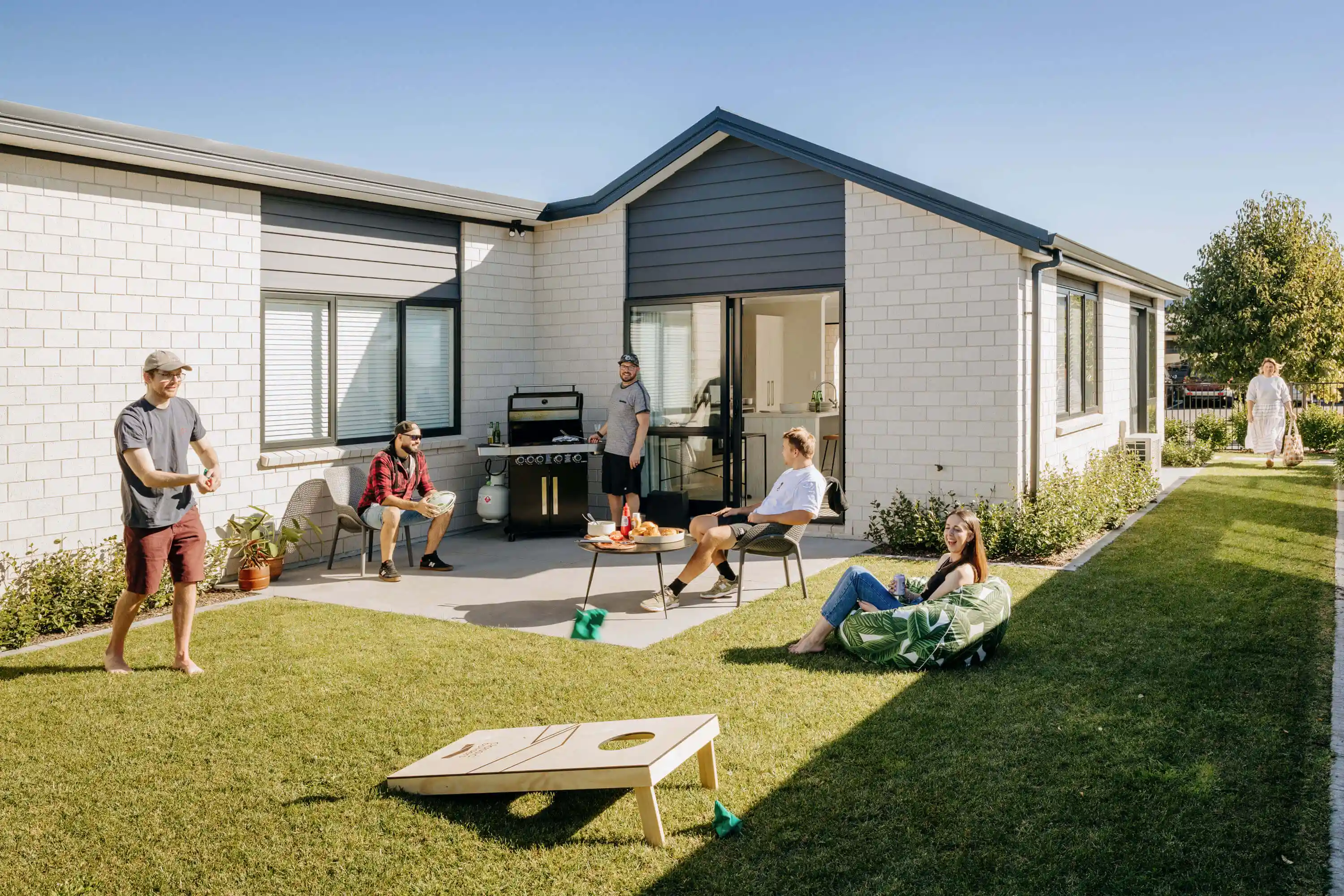 Backyard party with friends and barbecue